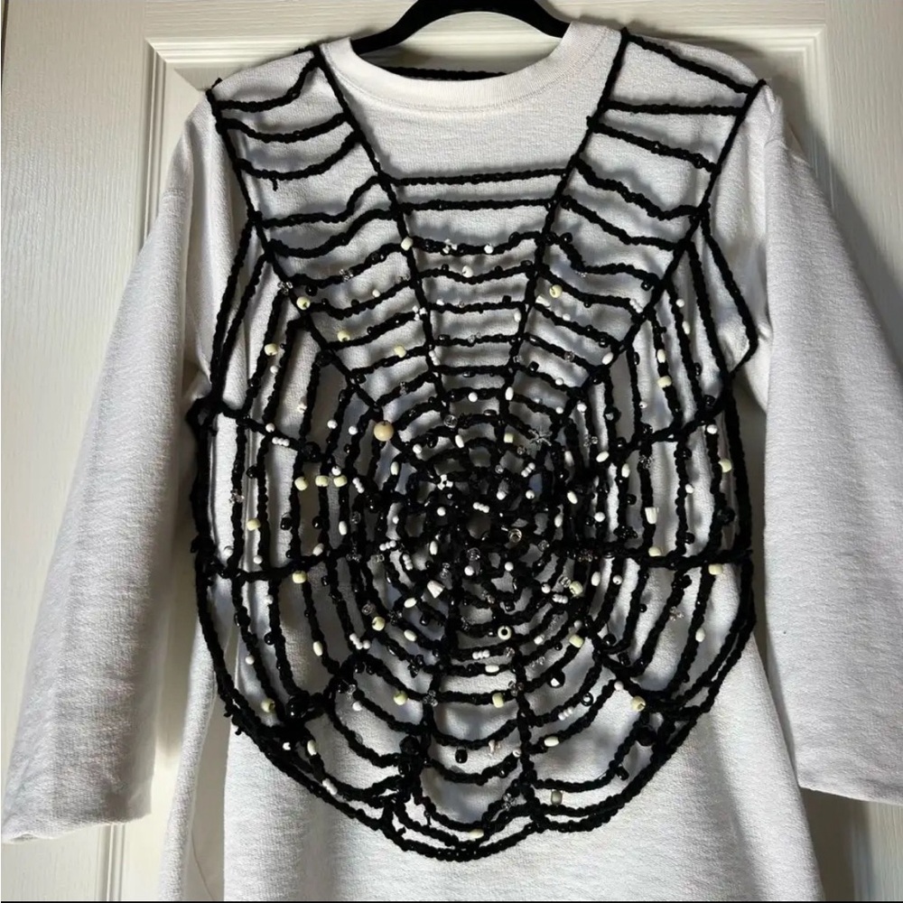 Halloween Costume Black Spider Web Yarn Pullover Vest with beads Custom Handmade